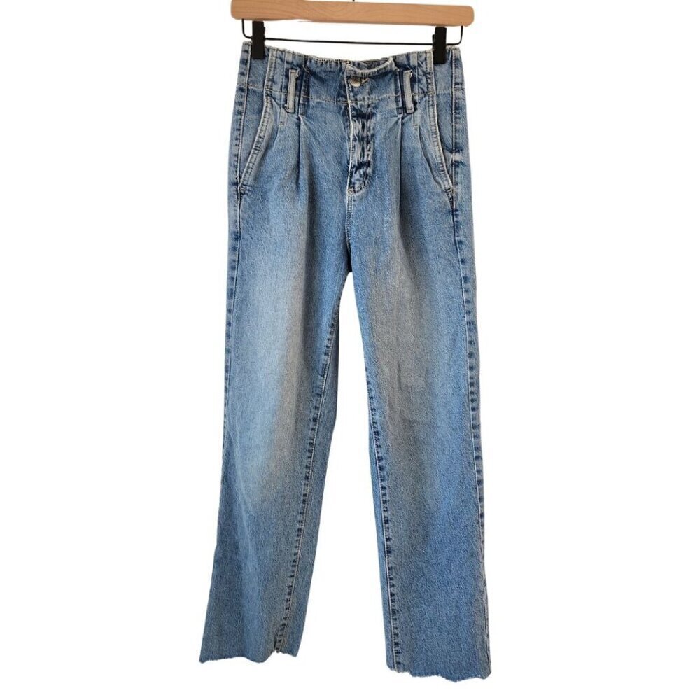 Garage Light Wash Mom Jeans Straight Leg Paperbag Waist Ankle Denim Women's 00